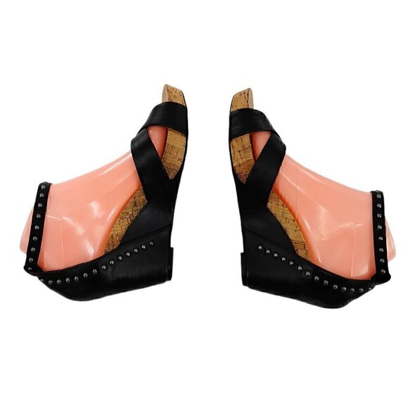 REBA Black Ankle Strap Leather Studded  Sandals - Picture 8 of 12